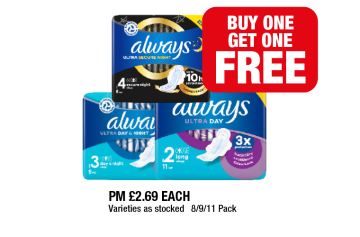 Always Ultra Day Night, Ultra Day, Ultra Secure Night - Now Only Buy 1 Get 1 FREE at Family Shopper