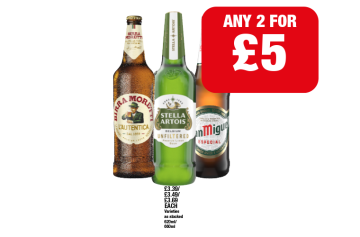 Birra Moretti, Stella Artois Unfiltered, San Miguel - Any 2 for £5 at Family Shopper