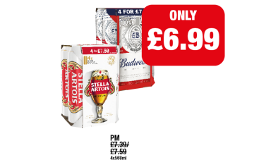 Budweiser, Stella Artois - Now Only £6.99 at Family Shopper