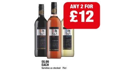 Hardy's Bin 161 Jammy Rich Red, Rosé, Sauvignon Blanc - Any 2 for £12 at Family Shopper