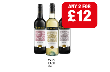 Hardy's Shiraz Cabernet, Chardonnay Semillon, Cabernet Merlot - Any 2 for £12 at Family Shopper