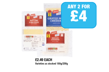 Jack's Mature Cheddar, Grated Mild Cheddar - Any 2 for £4 at Family Shopper