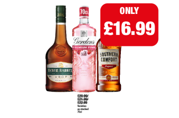 Vsop Three Barrell, Gordon's Pink Gin, Southern Comfort - Now Only £16.99 at Family Shopper