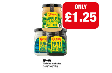 Colman's Apple Sauce, Tartare Sauce, Mint Sauce - Now Only £1.25 at Family Shopper