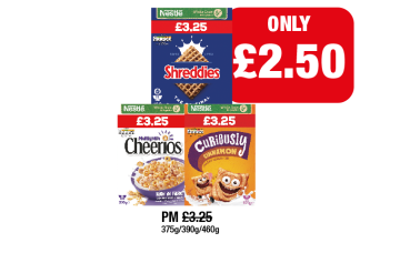 Shreddies, Cherrios, Curiously Cinnamon - Now £2.50 at Family Shopper