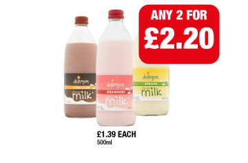 Delamere Milk Chocolate, Strawberry, Banana - Any 2 for £2.20 at Family Shopper