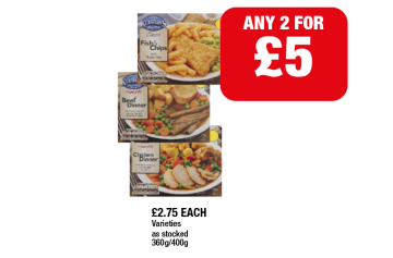 Kershaws Fish & Chips, Beef Dinner, Chicken Dinner - Any 2 for £5 at Family Shopper