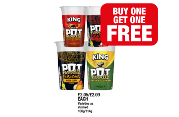 Pot Noodle Beef & Tomato, Chicken & Mushroom, Fusions Chilli Chicken, Katsu Curry - Buy 1 Get 1 FREE at Family Shopper