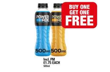 Power Ade Berry & Tropical Fruits, Mango - Buy 1 Get 1 FREE at Family Shopper