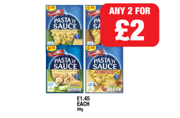 Pasta ' N' Sauce Cheese & Broccoli, Chicken & Mushroom, Cheese Leek & Ham, Mac 'N' Cheese - Any 2 for £2 at Family Shopper