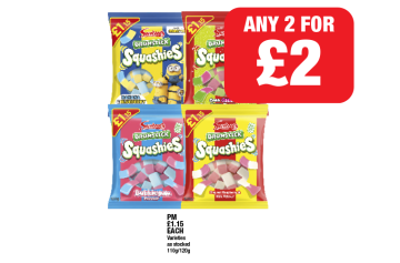 Swizzels Drumstick Squashies Bana Blueberry Flavour, Sour Cherry, Bubblegum, Original - Any 2 for £2 at Family Shopper
