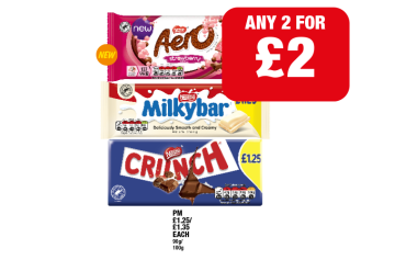 Aero Strawberry, Milkybar, Crunch - Any 2 for £2 at Family Shopper