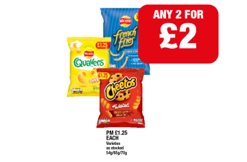 French Fries Cheese & Onion, Quavers, Cheetos Twisted Sweet & Spicy - Any 2 for £2 at Family Shopper