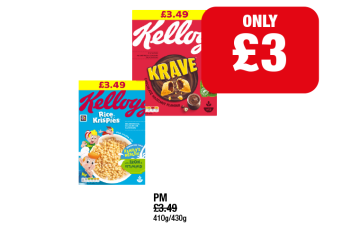 Kellogg's Krave, Rice Krispies - Now Only £3 each at Family Shopper