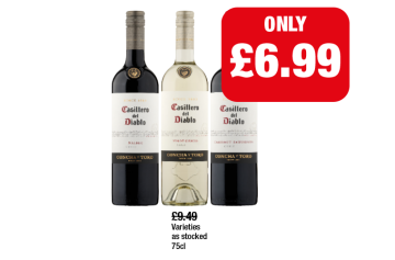 Casillero Del Diablo Malbec, Pinot Grigio, Cabernet Sauvignon - Now Only £6.99 at Family Shopper