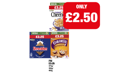 Cheerios, Shreddies, Curiously Cinnamon - Now Only £2.50 at Family Shopper