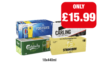 Fosters, Carling, Carlsberg, Strongbow - Now Only £15.99 at Family Shopper