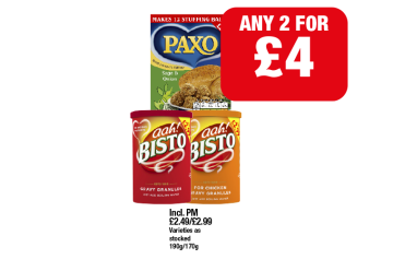 Paxo Sage & Onion, Aah Bisto, Chicken - Any 2 for £4 at Family Shopper