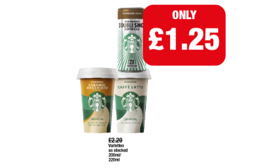 Starbucks Doubleshot Espresso, Caramel Macchiato, Caffè Latte - Now Only £1.25 at Family Shopper