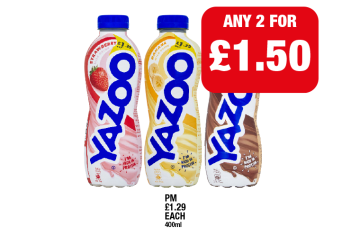 Yazoo Strawberry, Banana, Milkshake - Any 2 for £1.50 at Family Shopper