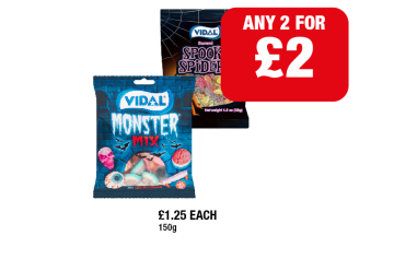 Vidal Gummy Spooky Spiders, Monster Mix - Any 2 for £2 at Family Shopper