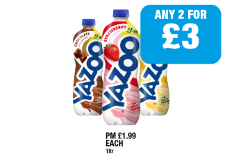 Yazoo Chocolate, Strawberry, Banana - Any 2 for £3 at Family Shopper