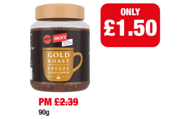 JACKs' Gold Roast Freeze Dried Coffee - Was PM £2.39 - Now only £1.50 at Family Shopper