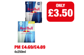 Red Bull Energy Drink, Sugar Free - Was PM £4.69/£4.89 - Now only £3.50 each at Family Shopper