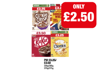 Cookie Crisp, Shredded Wheat, KitKat, Cherrios - Now Only £2.50 each at Family Shopper